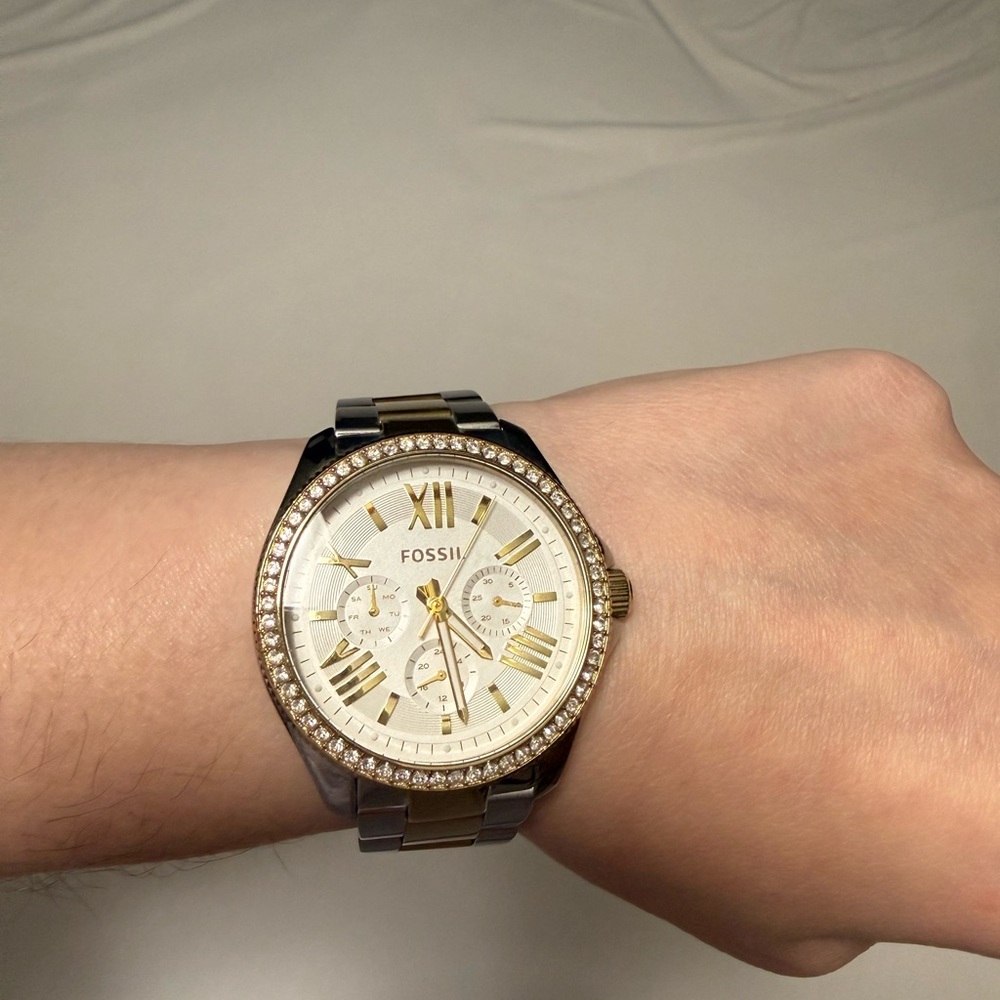 Fossil Two-Tone Gold and Silver Crystal Accent Women's Bracelet Watch - Picture 3 of 7